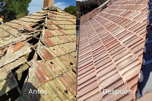 Impermeabilización de cubierta de teja árabe - antes y después