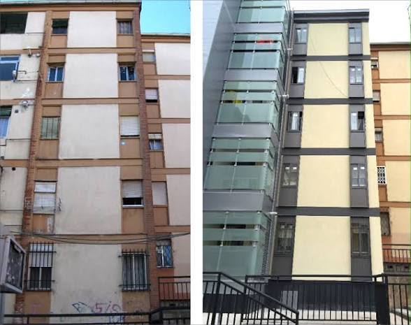Rehabilitación de fachada con instalación de ascensor exterior - accesibilidad comunidad