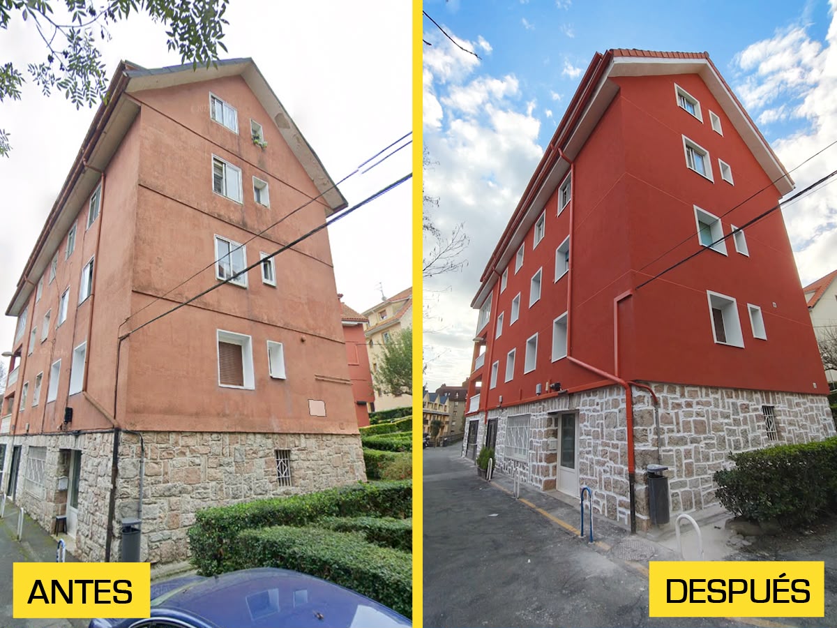 Rehabilitación de fachada en Madrid Sur - antes y después